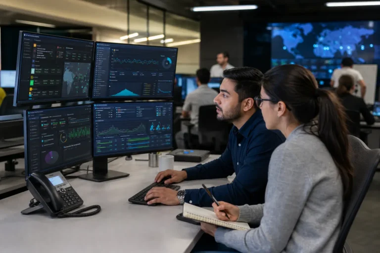 Equipo de soporte técnico realizando un diagnóstico de experiencia digital