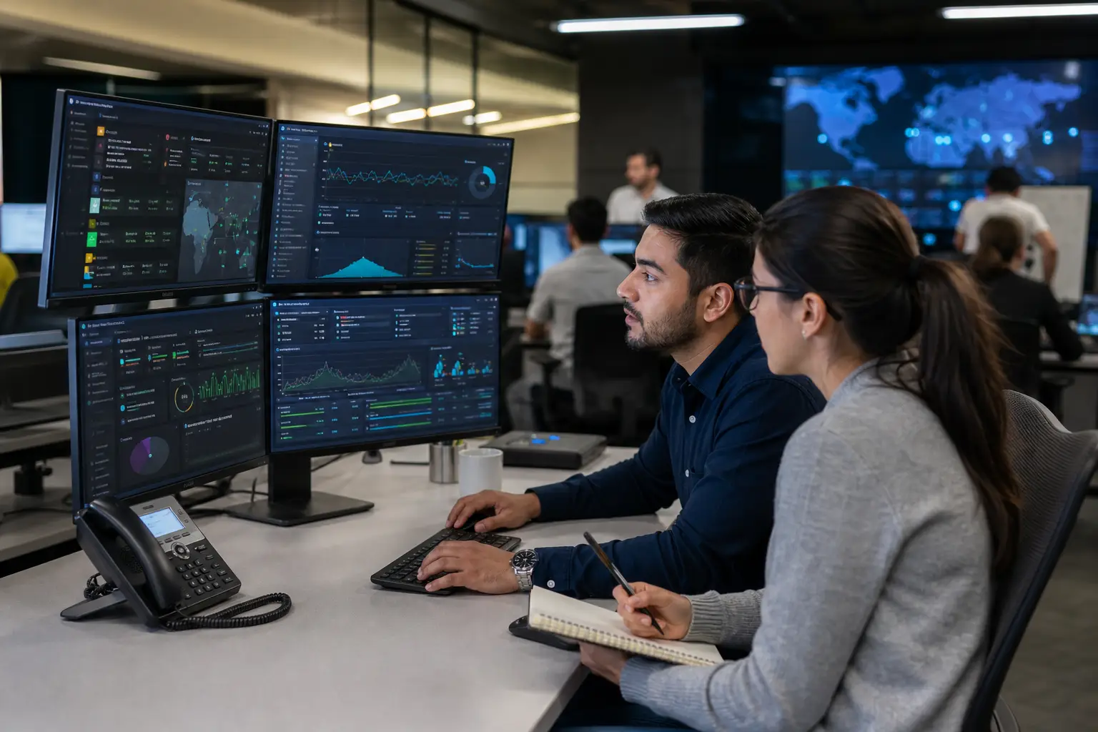 Equipo de soporte técnico realizando un diagnóstico de experiencia digital